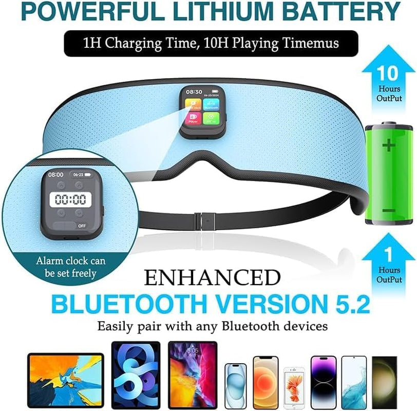 Sleep Headphones 2024 New Sleep Mask Comfortable & Adjustable Sleeping Mask, Zero Eye Pressure,Side Sleepers Sleep Mask with Bluetooth Headphones Ultra-Thin Stereo Speakers Perfect for Sleeping(Skyb)