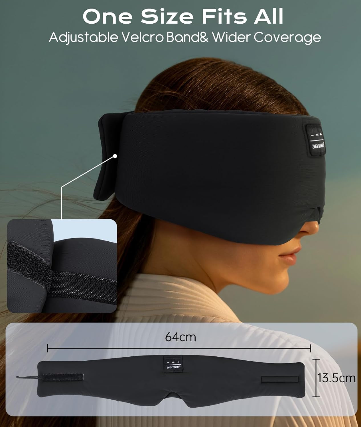 Sleep Mask with Bluetooth Headphones, Blackout Sleep Headphones for Side Sleepers, Ultra-Thin Bluetooth 5.4 Stereo Speaker Eye Mask for Travel, Meditation, Cool Gadgets (Black)