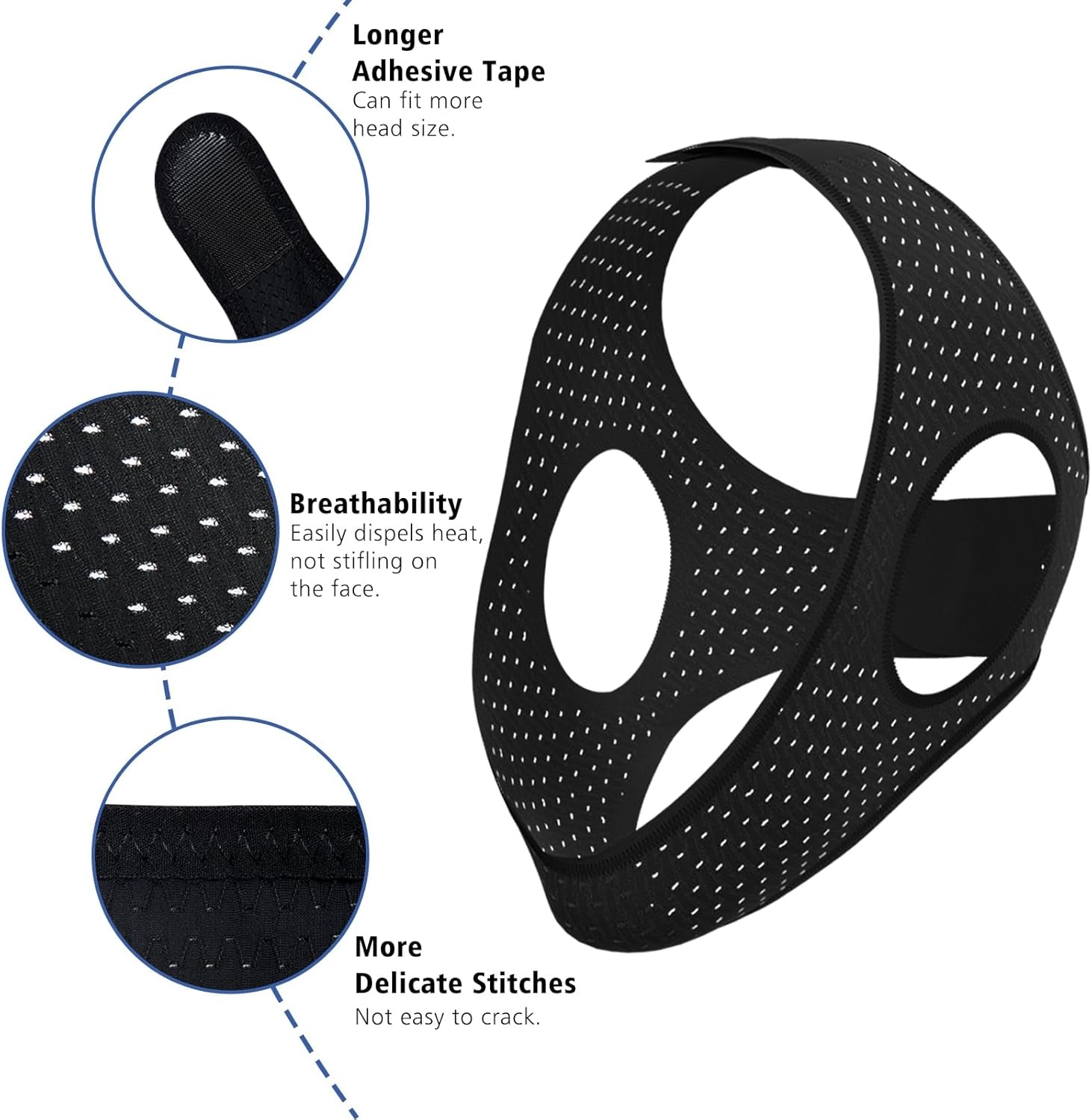 Anti Snoring Chin Strap, Anti-Snoring Device, Easy-To-Wear Snoring Solution, Help You Close Your Mouth When You Sleep, Men and Women Can Use Chin Strap Black, 50CM