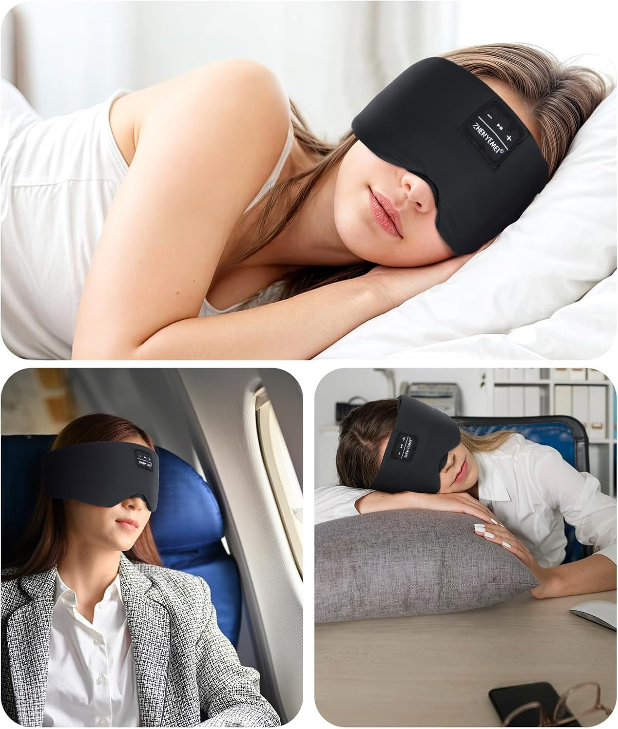 Sleep Mask with Bluetooth Headphones, Blackout Sleep Headphones for Side Sleepers, Ultra-Thin Bluetooth 5.4 Stereo Speaker Eye Mask for Travel, Meditation, Cool Gadgets (Black)
