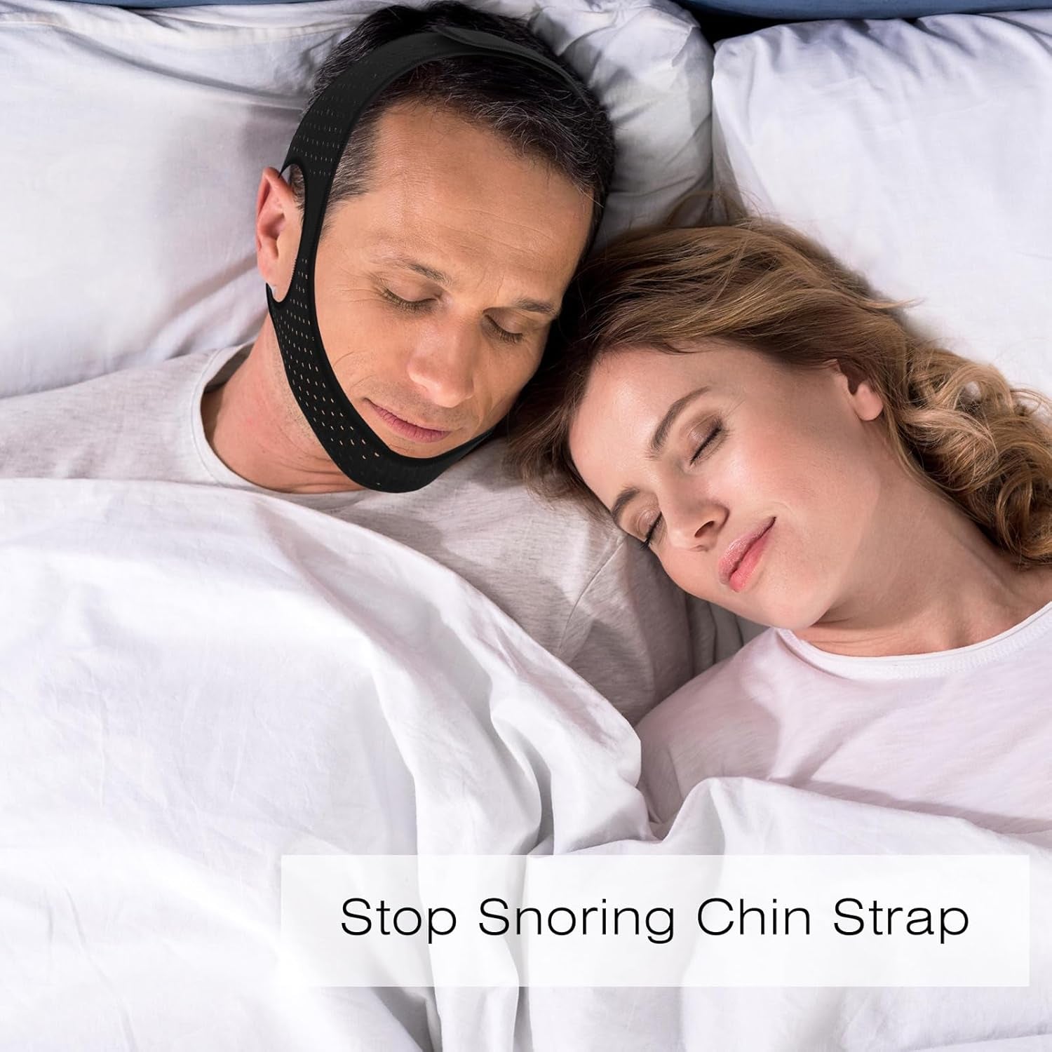Anti Snoring Chin Strap, Anti-Snoring Device, Easy-To-Wear Snoring Solution, Help You Close Your Mouth When You Sleep, Men and Women Can Use Chin Strap Black, 50CM