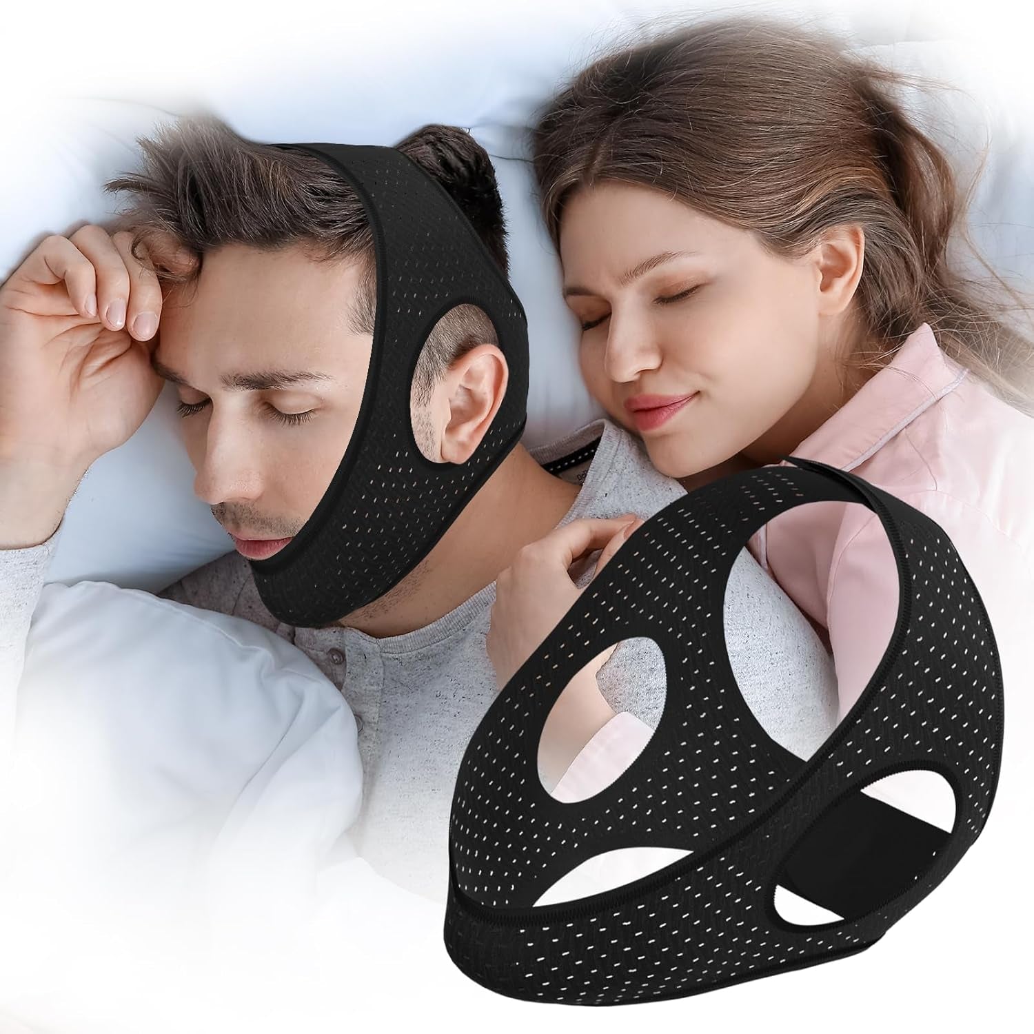 Anti Snoring Chin Strap, Anti-Snoring Device, Easy-To-Wear Snoring Solution, Help You Close Your Mouth When You Sleep, Men and Women Can Use Chin Strap Black, 50CM
