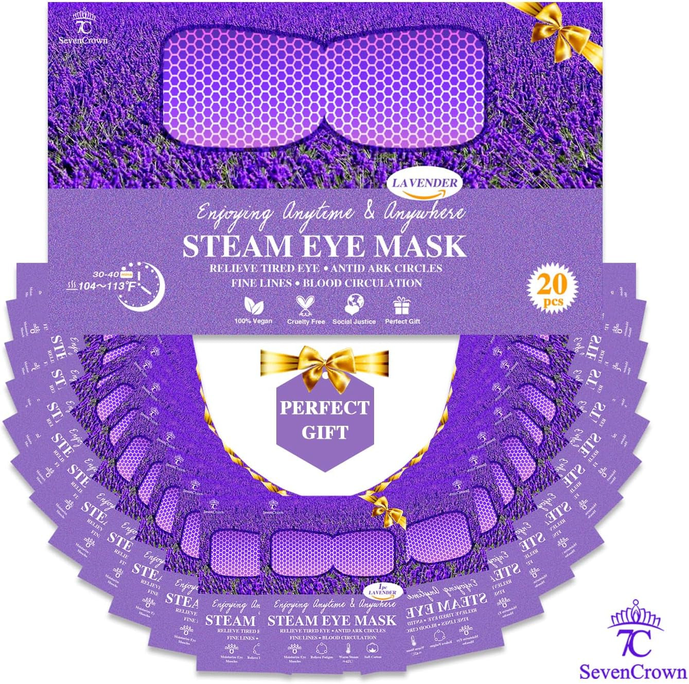 Steam Eye Mask for Travel Essentials, Sleep Mask,Warm Compress for Eyes, Heated Eye Mask Reduce Puffiness & Dark Circles, Hydrate & Soothe Tired Eyes, Self Care SPA Gifts for Women,20 Packs,Lavender