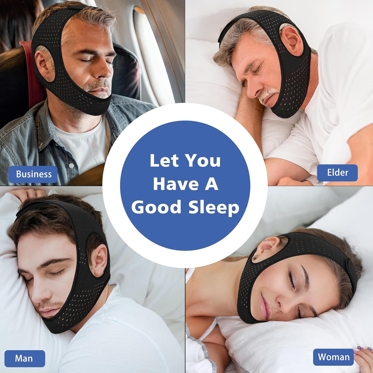 Anti Snoring Chin Strap, Anti-Snoring Device, Easy-To-Wear Snoring Solution, Help You Close Your Mouth When You Sleep, Men and Women Can Use Chin Strap Black, 50CM